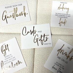 8x10 Sign Bundle Set of Gold Mirror Wedding Signs with clear Acrylic stands